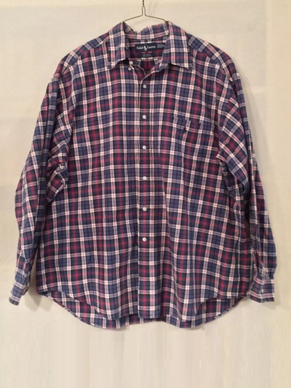 Ralph Lauren cotton red white blue plaid long sleeve button down "Big" shirt